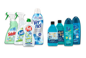 Die Flaschen dieser Kosmetik- und Reinigungsmittel bestehen zu 100 Prozent aus Rezyklat - davon bis zu 50 Prozent Socal Plastic (Foto: Henkel)