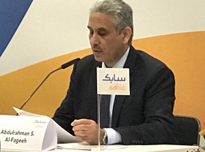 Abdulrahman Al-Fageeh, Executive VP Petrochemicals, bei der Pressekonferenz des Unternehmens auf der K (Foto: KI)