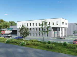 Computer-Modell des neuen Standorts in Grevenbroich (Abb: Soprema)