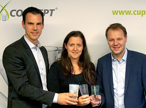 Stijn De Meulemeester (Cup Concept Belgien), Gwendoline Hoornaert (Biopack Belgien) und Gerhard Bertsch (Cup Concept Deutschland, von links, Foto: Cup Concept)
