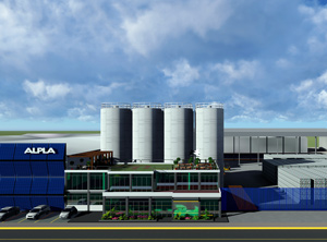 Rendering des geplanten Recyclingwerks (Bild: Alpla)