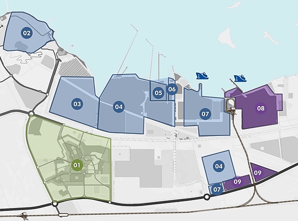 Übersicht der Ta'ziz-Sonderwirtschaftszonen um die Stadt Ruwais (grün): Der neue PVC-Komplex (08, rechts oben) soll in direkter Nachbarschaft zu Borouge (07) entstehen (Abb: Ta'ziz)