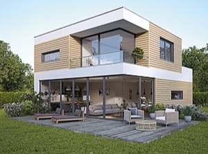 Elegant verpackt: Haus mit Fassadenelementen aus PVC (Foto: Vinylit)