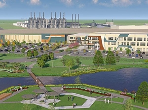 Standort Gregory: Auf der Abbildung ist vorn die Verwaltung zu sehen, im Hintergrund die petrochemischen Anlagen (Abb: GCGV)