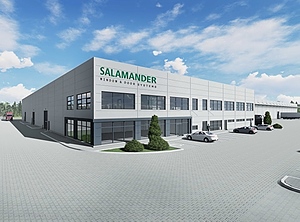 So soll es später mal aussehen: Das neue Logistikzentrum in Polen (Abb: Salamander)