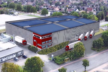 So soll er aussehen: Computer-Animation des geplanten Neubaus in Übach-Palenberg (Abb.: Universal Polythex)