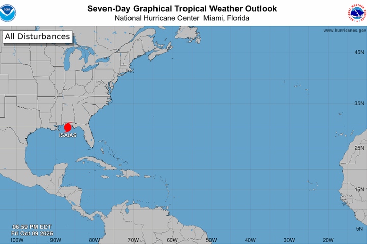 Sturm „Isaias“ zog von der Küste des Golfs von Mexiko nach Norden ins Landesinnere (Abb.: National Hurricane Center)